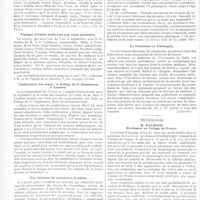 0097 - Page 94 - Varia. Un médecin allemand décoré chevalier de la légion d'honneur / Voyages d'études médicales aux eaux minérales / Coéducation des sexes: le refuge du Dr Stephenson à Londres / Une fabrique de monstres à Londres / Le féminisme en Allemagne / Nécrologie. M. Balbiani...