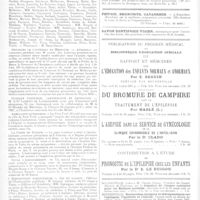 0147 - Page 144 - Nouvelles. Service de santé de la marine / Ecole principale de santé de la marine / Concours de l'internat en médecine / Clinique d'otologie, laryngologie et rhinologie / Ambulance-automobile / La peste en Europe / Cours d'accouchement / Distinctions honorifiques / Une princesse royale «secouriste» / L'esprit des autres