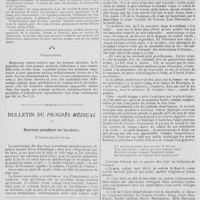 0096 - Page 88 - Thérapeutique. La Lipoiodine (diiodobrassidate d'éthyle) comme succédané des iodures alcalins. Par le Dr J. Laborderie... / Bulletin du progrès médical. Nouveaux paradoxes sur les odeurs