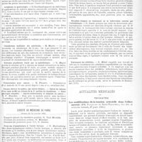 0072 - Page 65 - Sociétés savantes. Société des chirurgiens de Paris. Séance du 7 janvier 1921 / Société de médecine de Paris. Séance du 14 janvier 1921 / Actualités médicales. Psychiatrie. Les modifications de la tension artérielle dans l'effort mental. (MM. Toulouse et René Tarcowia; Soc. clin. de médecine mentale, 17 janv. 1921)