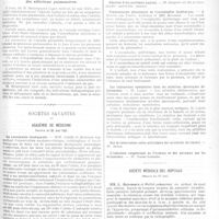 0280 - Page 273 - Revue de la presse hebdomadaire. La cytologie des crachats dans quelques affections (Gaz. hebd. des sc. médic. de Bordeaux, 29 mai 1921) / Valeur de la séméiologie axillaire dans le diagnostic des affections pulmonaires (Lyon médical, 25 mai 1921) / Sociétés savantes. Académie de médecine. Séance du 31 mai 1921 / Société médicale des hôpitaux. Séance du 27 mai