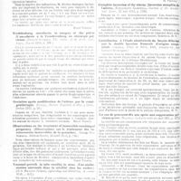 0413 - Page 414 - Actualités. Obstétrique. Les progrès de l'opération césarienne conservatrice doivent-ils faire disparaître l'accouchement prématuré artificiel de la thérapeutique des bassins rachitiques? (Marc Rivière. Thèse de Bordeaux, 1919-20, éditeur Cambette) [Henri Vignes] / Tredelenburg anesthesia in surgery of the pelvis (L'anesthésie à la Trendelenburg en chirurgie pelvienne. (Donald Guthrie. The Journ. of the Amer. med. Assoc., 9 août 1919...) [Henri Vignes] / Gestation après modification de l'utérus par la roentgenthérapie. (Conill. Revista Espanola de Obst. y Ginec. février 1919...) [Henri Vignes] / Observations on the treatment of incoercible vomiting of pregnancy. (Observations sur le traitement des vomissements incoercibles de la gestation). George Van Schaick. Médical Record, 30 avril 1921...) [Henri Vignes] / Unusnul growth in tube sterility in cows. (Une néoformation anormale dans la stérilité chez les vaches). (N. S. Heancy Surgery, Gynecology and Obstetrics, décembre 1620...) [H. Vignes] / L'oedème du larynx chez la femme en état de gestation (Pusateri. Il Policlinico, 2 février 1920...) [H. Vignes] / Complete inversion of the uterus (Inversion complète de l'utérus). (Farquhard Campbell. Journal of the Americ. med. Assoc., 21 mai 1921...) / Contribution à l'étude obstétricale du bassin déformé par le double luxation fémorale d'origine congénitale. (Charls. Thèse de Paris, 1921, Arnette éd...) / Un cas de grossesse dix ans après une suppuration pelvienne grave. (Viannay. La Loire médicale, mai 1921...)