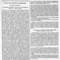 0147 - Page 145 - Correspondance médicale. Observation d'un cancer du péricarde, des plèvres et du médiastin ; par le docteur Laveran... / Revue des journaux de médecine. Journaux allemands. VI. Deutsche zeitschrift fur die staats arzneikunde. Rédigé par le docteur Schneider. / Symptômes d'empoisonnement par le cuivre provenant d'une dissolution de jus de réglisse ; par M. A. Guerdan. / Cas médico-légal de blessure provenant d'une morsure faite par un homme, par le docteur Ebel. / VII. Zeitschrift fur die staatsarzneikunde. (Journal de Henke, continué par le docteur Behrend.)