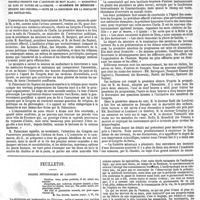 0521 - Page 523 - Revue hebdomadaire. Congrès médical international de Florence. - Académie des sciences : question des manuscrits de Pascal, Galilée, etc. ; - Applications thérapeutiques du chloral ; - Troubles fonctionnels produits par l'ascension du Mont Blanc ; - Microzymas du sang et nature de la fibrine. - Académie de médecine : hygiène des crèches ; - Suite de la discussion sur la mortalité des nouveau-nés. / Feuilleton. Origine physiologique du langage
