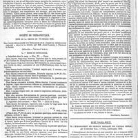 0558 - Page 560 - Travaux académiques. Société de biologie. / Société de thérapeutique. [Secrétaire, Blondeau]. / Bibliographie. De l'étranglement des hernies crurales par l'anneau crural ; par le docteur Bax. - Paris, Lefrançais, 1869