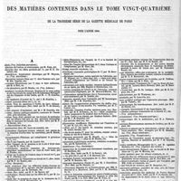0701 - Page 703 - Table alphabétique des matières contenues dans le tome vingt-quatrième de la troisième série de la gazette médicale de Paris pour l'année 1869