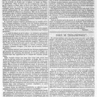 0015 - Page 11 - Bibliographie. Traité des maladies des reins et des altérations pathologiques de l'urine ; par M. Lécorché. Paris, G. Masson, 1875... [Troisier]. / Index de thérapeutique. Du croton-chloral dans les névralgies faciales. / De la compression dans le traitement des affections douloureuses de la mamelle. / Observations et réflexions sur l'emploi des substances purgatives par la méthode hypodermique. Utilité de cette pratique contre le vomissement