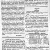 0596 - Page 592 - Bibliographie. Précis d'hygiène privée et sociale ; par A. Lacassagne... - Paris, G. Masson, 1876. [Dr J. Arnould]. (A suivre.). / Index de thérapeutique. De l'irrigation nasale ou naso-pharyngienne et de son application au traitement des affections aigues et chroniques des fosses nasales. / Variétés. Chronique. / État sanitaire de la ville de Paris. - Population (recensement de 1872), 1,851,792 habitants