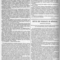 0410 - Page 406 - Clinique médicale. Note sur un cas de lymphadémie sans leucémie ; par MM. Desnos..., et E. Barié... (A suivre.). / Revue des journaux de médecine. Journaux français. De l'inutilité des pansements occlusifs après les kératotomies et les sclérotomies, par M. le docteur Gayet