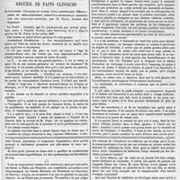 0079 - Page 75 - Clinique médicale. La pneumoparésie. - Leçon de M. le professeur Benjamin Ward Richardson (d'après the medical Press and Circular..., 1888). [H]. / Recueil de faits cliniques. Saturnisme. Coliques de plomb. Aura hystérique. Hémiparésie et hémianesthésie sensitivo-sensorielle modifiée par les courants continus, par M. Dutil... / Feuilleton. Feuilles volantes. Projet d'une Revue universitaire à Lyon. - Les Lyonnais à Paris. - Les Lyonnais chez eux. - La plessimétrisme science allemande. - Pourquoi Bassereau fut décoré ! - Un mot nouveau : l'Aprosexie. - Un goût ondulé ?