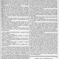 0093 - Page 89 - Pathologie médicale. Myopathie progressive primitive. Sur la corrélation qui existe entre la prédisposition de certains muscles à la myopathie et la rapidité de leur développement, par M. J. Babinski... et M. Onanoff. (Travail du laboratoire de M. le professeur Charcot, à la Salpêtrière.). / Revue de bactériologie et de bactériothérapie. I. Guérison de la maladie charbonneuse par des inoculations de bactéries. - Contribution à l'étude de la bactériothérapie, par le docteur Pawlowski. (Virchow's Archiv..., 1887). - II. Destruction de bacilles charbonneux dans l'organisme, par le docteur R. Emmerich et le docteur E. Di Mattei (Fortschritte der Medicin., 1887...). - III. Sur un cas de charbon chez une femme enceinte, avec infection mortelle de l'enfant, par le professeur F. Marchand (Virchow's Archiv..., 1887)