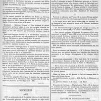 0123 - Page 119 - Notes & informations. Congrès français de chirurgie. / Épidémies. [R. F. D.]. / Nouvelles. Avis. Nécrologie. M. le docteur Combal. / [Nécrologie] Ernest Wagner. / Faculté de médecine de Paris