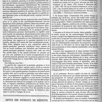 0310 - Page 308 - Travaux Originaux. Note sur les rapports de la paralysie générale et de la syphilis, par le docteur Emmanuel Régis. Suite et fin. - Voir les numéros 23 et 24. / Revue des journaux de médecine. I. Calculs biliaires et anémie pernicieuse, par le docteur Georgi (Berliner klin. Wochenschrift, 1887...). - II. Les calculs biliaires peuvent-ils être une cause d'anémie pernicieuse, par le professeur Ewald... - III. Un cas d'anémie pernicieuse avec ictère, par le docteur Bartels..., 1888... - IV. Sur une cause fréquente de lithiase biliaire chez les femmes, par le professeur Marchand, de Marburg (Deutsche medic. Wochenschrift, 1888...). - V. Sur l'étiologie et le traitement de la lithiase biliaire, par le docteur Zerner (Wiener medic. Wochenschrift, 1888...). - VI. Un cas d'obstruction intestinale causée par un calcul biliaire, par MM. Ford Anderson et Th. Smith (The Lancet, 3 décembre 1887... - VII. Un cas de tumeur intestinale ayant donné lieu à des accidents simulant un accès de coliques hépatiques, par le docteur Lewtas (British med. Journal, 25 février 1888). - Indications bibliographiques