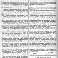 0480 - Page 476 - Revue des journaux de médecine. Thérapeutique de la tuberculose. I. Sur l'immunité contre la tuberculose des ouvriers employés dans les fours à chaux, avec propositions thérapeutiques, par le docteur L. Halter. (Berliner klin. Wochenschrift, 1888...) - II. La guérison de la phtisie pulmonaire par les inhalations d'air chaud et humide, par le docteur E. Krull. (Berliner klin. Wochenschrift, 1888...). [E. Ricklin]. (A suivre.). / Revue bibliographique. I. Considérations cliniques sur le traitement du catarrhe chronique des fosses nasales, par le docteur Léonce Lacoarret... Paris, O. Doin, 1888. - II. De l'asthme d'origine nasale, par Jean-Georges Dusseaud. Thèse de Paris, 1887. - III. Etude anatomique et clinique de la glande de Luschka (angine de Tornwaldt), par Edouard Enjolran. Thèses de Paris, 1887. - IV. Etude sur l'hyperthrophie amygdalienne, par M. Chaveau. Thèse de Paris, 1888