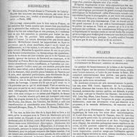 0613 - Page 609 - Revue des journaux de médecine. Contributions à l'histoire de la maladie de Basedow (goître exophtalmique, maladie de Graves). Suite et fin. - Voir le numéro précédent. IV. Un cas de maladie de Basedow en rapport avec une affection du nez, par le docteur Fraenkel. (Berliner klin, Wochenschrift, 1888...) - V. Guérison d'un cas de maladie de Basedow à la suite de l'amélioration d'une affection nasale, par le docteur Hopmann. (Ibidem...) - VI. Remarques sur deux cas de maladie de Basedow, par S.-J. Barbow. (The american Practitioner and News, 29 décembre 1877.) - VII. Un cas de maladie de Basedow guéri au moyen de l'électricité, par M.H. Pelzer... (Therapeutische Monatshefte ; octobre, 1888...) - VIII. Sur le traitement et sur quelques particularités cliniques de la maladie de Basedow, par M. Vigouroux. (Progrès médical, 1887...). [E. Ricklin]. / Bibliographie. W. Moldenhauer, Privat-docent à l'Université de Leipzig : Traité des maladies des fosses nasales, des sinus et du pharynx nasal, etc., traduit et annoté par le docteur Potiquet. - Paris, 1888. [R. Calmettes]. / Bulletin. La question de l'épandage des eaux d'égout devant le Sénat. - La ligue nationale de l'éducation physique. - Affaire d'avortement en Belgique ; question de déontologie