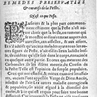 0015 - Page 15 - Remedes preeservatifs & curatifs de la peste. Qu'est ce que peste