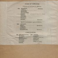 0002 - Page sans numérotation - Juges du concours. Professeurs de la Faculté de médecine / Membres de l'Académie royale de médecine / Compétiteurs