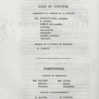 0002 - Page sans numérotation - Juges du concours. Professeurs et agrégés de la Faculté / Membre de l'Académie de médecine / Compétiteurs. (Section de chirurgie) / (Section d'accouchements)