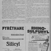 0106 - Page 132 - Informations et nouvelles diverses. Réunions et Congrès. Ier Congrès mondial de psychiatrie / Congrès international jubilaire de la société française de gynécologie. (Sous le haut patronage de M. le Président de la république et la présidence d'honneur de MM. les Ministres de la santé publique, des affaires étrangères et de l'éducation nationale (Paris, 23 au 29 juin 1951))