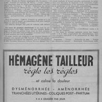 0121 - Page 151 - Informations et nouvelles diverses. Cours et conférences. Un cours théorique de chirurgie gastrique, organisé par la Clinique thérapeutique chirurgicale de l'Hôpital de Vaugirard aura lieu sous la direction du Prof. J. Sénèque, chaque matin, à 9h. 30, du 7 au 19 mai 1951 / Un cours de pratique obstétricale et un cours de perfectionnement, avec stage, auront lieu aux cliniques Baudelocque et Tarnier