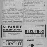 0209 - Page 267 - Sommaire du n° 14 / Informations. A la mémoire du président portes / IIIe Congrès de médecine sociale et de médecine légale / VIe Congrès international de pathologie comparée / VIIe Congrès national des « médecins amis des vins de France » (Colmar et Strasbourg - Pentecôte 1951)