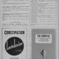 0220 - Page 278 - Informations et nouvelles diverses. Congrès et réunions. XVIe réunion annuelle des sociétés d'oto-neuro-ophtalmologie de langue française (XXVe Anniversaire de la société d'oto-neuro-ophtalmologie du Sud-Est, Marseille, 12, 13 et 14 mai 1951) / XIXe réunion scientifique de la société médicale d'Aix-les-Bains (13 mai 1951. Pentecôte) / IIIe Congrès international d'hygiène et de médecine méditerranéenne (Palerme, 14-16 mai 1951) / Faculté de Paris. Chaire de technique chirurgicale. (Professeur : M. P. Moulonguet)