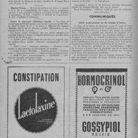 0286 - Page 358 - Informations et nouvelles diverses. Cours et conférences. Cours complémentaire d'hygiène sportive (1951) / Hôpital Tenon / Cours de chirurgie esthétique nasale / Communiqués. Jubilé professionnel du Dr Fanton d'Andon