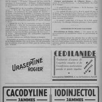 0398 - Page 498 - Informations et nouvelles diverses. Faculté de Paris. Clinique médicale infantile. (Hôpital des Enfants-Malades. Prof. Robert Debré).- Un cours de perfectionnement sur les cardiopathies congénitales organisé par la clinique médicale de l'Hôpital des Enfants-Malades aura lieu du 16 au 21 juillet 1951. Fait sous la direction du Prof. agrégé P. Soulé, avec la collaboration de D. Routier et de Y. Bouvrain / Clinique gynécologique de l'Hôpital Broca.- (Professeur P. Funck-Brentano).- A l'amphithéâtre des cours de la clinique / Concours et places vacantes. Préventorium de Proisy (Aisne)