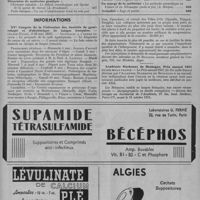0483 - Page 619 - Sommaire du n° 34 / Informations. XVe Congrès de la Fédération des Sociétés de gynécologie et d'obstétrique de langue française.- (Alger-Tunis), 5-10 mai 1952) / Académie Duchenne de Boulogne. Prix annuel 1951 de dix mille francs