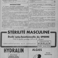 0499 - Page 643 - Sommaire du n° 36 / Informations. Ier Congrès international d'anesthésiologie / Xe Congrès international de dermatologie