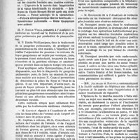 0009 - Page 10 - Partie scientifique. Revue des sociétés savantes. Traitement de la gangrène pulmonaire par pneumothorax. — Arsenic et argent colloïdaux dans la grippe. — La cheiloraphie. — Traitement chirurgical des sinusites frontales sans cicatrice extérieure. — L’épreuve de la marche dans l'appréciation de la valeur fonctionnelle du myocarde. — Syndrome de Claude Bernard-Horner après une chute d’avion. — Forme méningée dé là Spirochétose. —Purpura méningococcique chez un nourrisson. — Sporotrichose pulmonaire. — Coma dyspeptique avec acidose