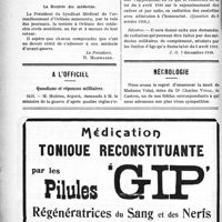 0027 - Page 28-XVIII - Correspondance. La garde médicale dans les ambulances. Un exemple à imiter [R. Marmasse] / A l’officiel. Questions et réponses militaires / Nécrologie