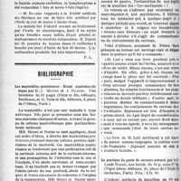 0113 - Page 114 - Partie scientifique. Revue des sociétés savantes. Hernie diaphragmatique de l'estomac. — Traitement de l'épilepsie par le bromure et le régime achloruré. — Méningite cérébro-spinalé et bactériothérapie. — Valeur pronostique de l'albumine soluble, des albumines acéto-précipitables et du sang dans les selles. — Traitement du lupus tuberculeux par l’occlusion combinée avec l’emploi des caustiques. — Sérothérapie dans la myélite aiguë. — Réactions humorales dans l’épilepsie. — Lèpre très améliorée par l’huile de foie de morue à hautes doses / Bibliographie. Les mastoïdites postérieures : Etude anatomo-clinique, par E. -J. Moure et J. Rozier. (Feret et fils, et O. Doin et fils, éditeurs, Paris)