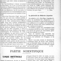 0196 - Page 197 - Propos du jour. La collaboration des médecins praticiens à la Lutte contre la tuberculose [J. Noir] / La générosité des Médecins Argentins / Partie scientifique. Clinique obstétricale, Clinique d’Accouchement. Faculté de Toulouse, M. le Professeur Audebert
