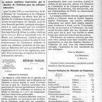 0274 - Page 275 - Partie professionnelle. La lutte antituberculeuse. Les stations sanitaires improvisées par le Ministère de l’Intérieur pour les militaires tuberculeux