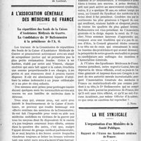 0319 - Page 320 - Partie professionnelle. La lutte antituberculeuse. Comment la Mission américaine pour la préservation de la tuberculose en agit avec les médecins praticiens / A l'association générale des médecins de France. La répartition des fonds de la Caisse d’Assistance Médicale de Guerre. La Candidature du Dr Bellencontre à la présidence de l’A. G. / La vie syndicale. L’organisation d’un Ministère de la Santé Publique. Rapport de l’Union des Syndicats médicaux de France, (Suite et fin)