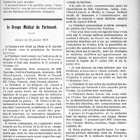0416 - Page 417 - Partie professionnelle. La vie syndicale et professionnelle. Association des médecins de la Gironde / Le Groupe Médical du Parlement, Séance du 23 janvier 1919