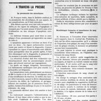 0491 - Page 492 - Partie scientifique. Revue des sociétés savantes. Gaïacol et grippe. — Les cardio-fonctionnels. Fréquence des souffles anorganiques au conseil de révision. — L’hépatite amibienne chronique. — Les séquelles des intoxications par le gaz de combat. — La photographie stéréoscopique du tympan. — La rage dans la région parisienne. — Les pseudo-diphtériques. La réaction d’Herxheimer par la quinine chez les paludéens / A travers la presse. La pneumonie des alcooliques / Sérothérapie humaine et transfusion du sang dans la grippe / L’appendicectomie chez les tuberculeux pulmonaires