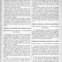 0535 - Page 536 - Partie scientifique. Revue des sociétés savantes. L’état sanitaire de la ville de Lille pendant l'occupation allemande, (M. A. Calmette. — Académie de médecine) / Présence du suc gastrique dans l'estomac à jeun, (MM. Félix Ramond et Robert. — Société médicale des hôpitaux) / Gangrène pulmonaire traitée par pneumothorax, (MM. Verbizier et Loiseleur. — Société médicale des hôpitaux) / Traitement de la leucémie myéloïde par le benzol, (M. H. Bourges. — Société médicale des hôpitaux)