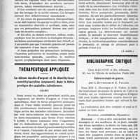 0537 - Page 538 - Partie scientifique. A travers la presse. Les accidents cérébraux au cours des interventions sur la plèvre / Thérapeutique appliquée. Le nitrate double d’argent et de diméthylaminométhylacridine (septacrol) dans la thérapeutique des maladies infectieuses, (Suite) / Bibliographie critique. Ophtalmologie de guerre, par C. Duverger et E. Velter, chez Maloine et fils, éditeurs, Paris 1919