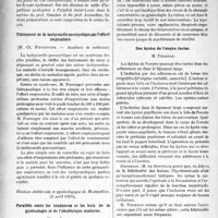 0581 - Page 582 - Partie scientifique. Revue des sociétés savantes. Sur la solution injectable de benzoate de mercure, (M. Léger. — Académie de médecine) / Traitement de la tachycardie paroxystique par l’effort respiratoire, (M. Ch. Fiessinger. — Académie de médecine) / Parallèle entre les tendances et les buts de la gynécologie et de l’obstétrique moderne, M. de Rouville / Des kystes de l’ovaire inclus, M. Tédenat / Sou médical