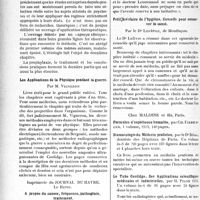 0681 - Page 682 - Partie scientifique. Bibliographie critique. Le traitement des psychonévroses de guerre, par G. Roussy, J. Boisseau et M. d’Oelsnitz, chez Masson et Cie, éditeurs / Les Applications de la Physique pendant la guerre, par M. Vigneron / A propos du cancer, fréquence, pathogénie, traitement, par le Dr Lenormand / Petit bréviaire de l’hygiène. Conseils pour conserver la santé, par le Dr Lefèvre / Formules d'expérience humaine, par Ch. Fiessinger / Stomatologie du Médecin praticien, par le Dr Réal / Le Tube Coolidge. Ses Applications scientifiques médicales et industrielles, par H. Pilon