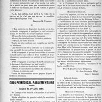 0693 - Page 694 - Partie professionnelle. Chronique de la mutualité. I, Les mutualités maternelles. Groupe médical parlementaire, Séance du 10 Avril 1919