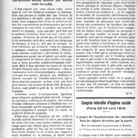 0741 - Page 742 - Partie professionnelle. La vie syndicale et professionnelle. Un Syndicat réalisateur / Les Syndicats doivent montrer une activité réelle favorable / Congrès interallié d’hygiène sociale, (Paris 22-26 avril 1919). A propos de l’hospitalisation des tuberculeux dans les régions dévastées par la guerre, par les Docteurs Lafontaine et Rinuy