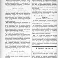 0821 - Page 822 - Partie scientifique. Revue des sociétés savantes. Névralgie du trijumeau et gassérectomie, (M. J. Bourguet. — Académie de médecine) / L’opération césarienne, (M. Paul Bar. — Académie de médecine) / Les poux aux tranchées / Dextrocardie. Hygromas à tendance fibro-formatives, (Société de médecine de Toulouse) / A travers la presse. Techniques médicales de la transfusion du sang