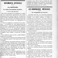 0836 - Page 837 - Partie professionnelle. La vie syndicale et professionnelle. A l’Association générale / Documents officiels. A L’officiel. Les études des étudiants mobilisés, C. M. du 28 mai 1919 / A l’instruction de mai 1919 / Les honoraires médicaux. La Comptabilité du praticien