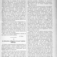 0926 - Page 929 - Partie professionnelle. La lutte antituberculeuse. I, Le dispensaire antituberculeux Lalance-Séailles à Paris et son fonctionnement (1902-1919) / II, La déclaration obligatoire devant l’opinion médicale [Fracastor], (Lyon Républicain, 13 mai 1919)