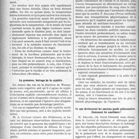 1029 - Page 1032 - Partie scientifique. A travers la presse. La sérothérapie dite antituberculeuse [Journ. de méd. et chir. prat] / La grossesse, barrage de la syphilis [(Journ. des Praticiens)] / Le vertige qui fait entendre [(Presse médicale)] / Ce que deviennent les anciens gazés pulmonaires. Comment les améliorer ? [Journal de médecine et chirurgie pratiques]