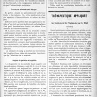 1076 - Page 1079 - Partie scientifique. A travers la presse. Hoquet par hémorrhagie méningée au cours d’une néphrite hypertensive [(Gaz. des hop)] / Un cas de basedowisme iodique [(Rev. méd. de la Franche-Comté)] / Angine de poitrine et syphilis [Paris médical] / Thérapeutique appliquée. Le traitement de l’épilepsie par le Dial, (Suite)