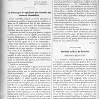 1081 - Page 1084 - Partie professionnelle. La médecine française aux médecins français / La défense par les syndicats des clientèles des médecins démobilisés / Syndicat médical de Pontoise, (Réunion du 15 juin 1919)